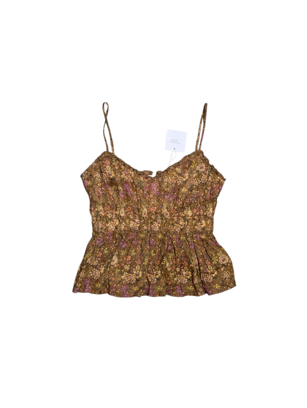 Lavender Brown Floral Shirred Peplum Cami in Brown and Purple